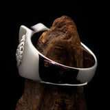 Men's Sterling Silver Shield Ring Flag of England Red Cross on White - BikeRing4u