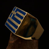 Perfectly crafted Men's Ring Flag of Greece - Solid Brass - BikeRing4u