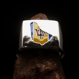 Excellent crafted Men's National Flag Ring Barbados - Sterling Silver - BikeRing4u