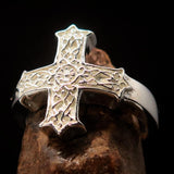 Excellent crafted Men's ornamental Celtic Cross Ring - mirror Polished Sterling Silver - BikeRing4u