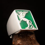 Perfectly crafted Men's Green Griffin Ring Griffon - Sterling Silver - BikeRing4u