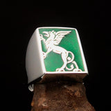 Perfectly crafted Men's Green Griffin Ring Griffon - Sterling Silver - BikeRing4u