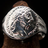 Men's Sterling Silver ancient Roman Coin Men's Ring Antonius Pius - BikeRing4u