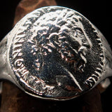 Men's Sterling Silver ancient Roman Coin Men's Ring Antonius Pius - BikeRing4u
