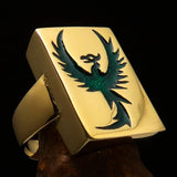Excellent crafted Men's Ring green Phoenix - Solid Brass - BikeRing4u