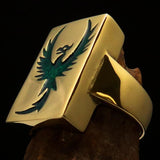 Excellent crafted Men's Ring green Phoenix - Solid Brass - BikeRing4u