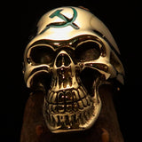 Excellent crafted Men's Communist Skull Ring green Hammer Sickle - solid Brass - BikeRing4u