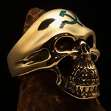 Excellent crafted Men's Communist Skull Ring green Hammer Sickle - solid Brass - BikeRing4u