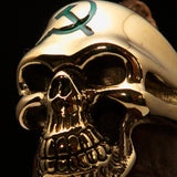 Excellent crafted Men's Communist Skull Ring green Hammer Sickle - solid Brass - BikeRing4u