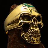 Excellent crafted Men's Skull Ring green Eye of Ra - Solid Brass - BikeRing4u