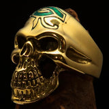 Excellent crafted Men's Skull Ring green Eye of Ra - Solid Brass - BikeRing4u