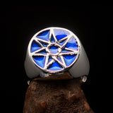 Excellent crafted Men's Heptagon Ring Blue seven sided Polygon - Sterling Silver - BikeRing4u