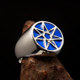 Excellent crafted Men's Heptagon Ring Blue seven sided Polygon - Sterling Silver - BikeRing4u