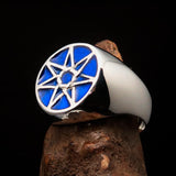 Excellent crafted Men's Heptagon Ring Blue seven sided Polygon - Sterling Silver - BikeRing4u