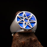 Excellent crafted Men's Heptagon Ring Blue seven sided Polygon - Sterling Silver - BikeRing4u