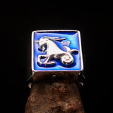 Excellent crafted Men's Zodiac Ring Star Sign Capricorn Blue - Sterling Silver - BikeRing4u