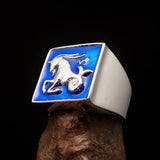Excellent crafted Men's Zodiac Ring Star Sign Capricorn Blue - Sterling Silver - BikeRing4u