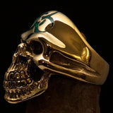 Excellent crafted Men's Gamer Ring green Biohazard Skull - Solid Brass - BikeRing4u