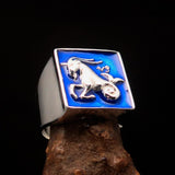 Excellent crafted Men's Zodiac Ring Star Sign Capricorn Blue - Sterling Silver - BikeRing4u
