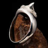 Excellent crafted happy sleeping Cat Ring - shiny Sterling Silver - BikeRing4u