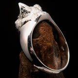 Excellent crafted happy sleeping Cat Ring - shiny Sterling Silver - BikeRing4u