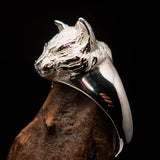 Excellent crafted happy sleeping Cat Ring - shiny Sterling Silver - BikeRing4u