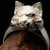 Excellent crafted happy sleeping Cat Ring - shiny Sterling Silver - BikeRing4u