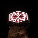 Excellent crafted Men's Medieval Ring red Oriental Crest Sterling Silver 925 - BikeRing4u