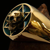 Excellent crafted Men's Biker Ring green Hebrew Skull - Solid Brass - BikeRing4u