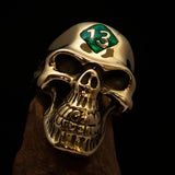 Excellent crafted Men's Biker Skull Ring green Diamond Lucky 13 - Solid Brass - BikeRing4u