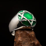Nicely crafted Men's Hebrew Ring Green Star of David - Sterling Silver - BikeRing4u
