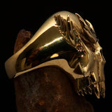 Excellent crafted Men's Vampire Skull Ring green Diamond 13 - Solid Brass - BikeRing4u