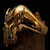 Excellent crafted Men's Vampire Skull Ring green Diamond 13 - Solid Brass - BikeRing4u