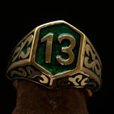 Excellent crafted Men's Biker Ring Green Number 13 - Solid Brass - BikeRing4u