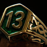 Excellent crafted Men's Biker Ring Green Number 13 - Solid Brass - BikeRing4u