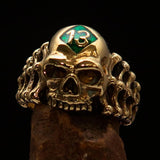Excellent crafted Men's Skull and Bones Ring green Number 13 - Brass - BikeRing4u