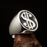 Excellent crafted Men's Currency Ring US Dollar Symbol Black - Sterling Silver - BikeRing4u