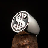 Excellent crafted Men's Currency Ring US Dollar Symbol Black - Sterling Silver - BikeRing4u