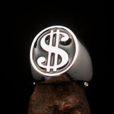Excellent crafted Men's Currency Ring US Dollar Symbol Black - Sterling Silver - BikeRing4u