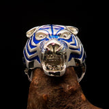 Excellent crafted Men's Animal Ring Male Tiger Blue Sterling Silver 925 - BikeRing4u