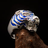 Excellent crafted Men's Animal Ring Male Tiger Blue Sterling Silver 925 - BikeRing4u