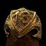 Excellent Crafted Men's Lucky Number 13 Shield Ring - solid Brass - BikeRing4u