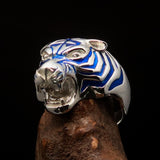 Excellent crafted Men's Animal Ring Male Tiger Blue Sterling Silver 925 - BikeRing4u