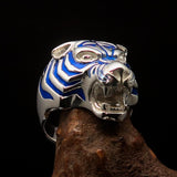 Excellent crafted Men's Animal Ring Male Tiger Blue Sterling Silver 925 - BikeRing4u