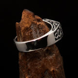 Men's Sterling Silver Ring Black Crescent Moon Pentagram Star - BikeRing4u