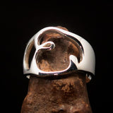 Men's Greek lower case Letter Initial Ring Epsilon - Sterling Silver - BikeRing4u