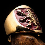 Excellent crafted ancient Men's red Rampant Lion Ring - Solid Brass - BikeRing4u