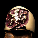 Excellent crafted ancient Men's red Rampant Lion Ring - Solid Brass - BikeRing4u