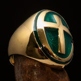 Excellent crafted Men's Ring modern green Christian Cross - Solid Brass - BikeRing4u
