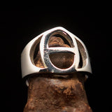 Men's Greek lower case Letter Initial Ring Theta - Sterling Silver - BikeRing4u